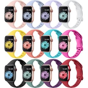 Lerobo 12 Pack Slim Thin Bands Compatible with Apple Watch 38mm 40mm 41mm 42mm 44mm 45mm 46mm 49mm Women Men, Soft Silicone Strap Wristband for iWatch Series 11/10/9/8/7/SE/6/5/4/3/2/1/Ultra 3 2 in Kuwait