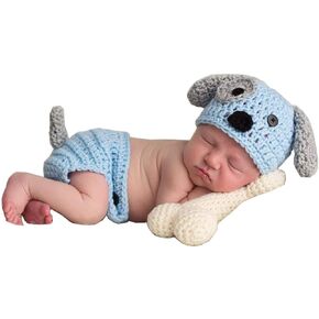 سراويل قصيرة محبوكة من الكروشيه للأطفال حديثي الولادة للأولاد والبنات مع مجموعة على شكل عظمة من أجل تصوير فوتوغرافي (أزرق وأبيض، 1-12 شهرًا) in Kuwait