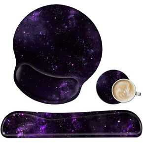 Keyboard Wrist Rest and Mouse Wrist Rest Pad Set, Made of Memory Foam with Non Slip Rubber Base Ergonomic Gel Wrist Rest for Computer Keyboard Gaming Office Working, with Galaxy Blue Dragon Coaster