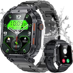 Military Smart Watches for Men with 1.96'' HD Screen, Bluetooth Call/100+Sports Mode, Fitness Smart Watches for Android iOS