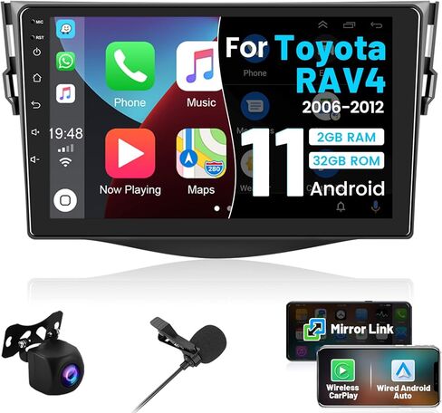 لراديو Toyota RAV4 2006-2012، Roinvou 2+32G Android 11 CarPlay Car Stereo مع Android Auto 9 بوصة شاشة لمس بلوتوث مستقبل صوت السيارة يدعم وصلة المرآة GPS WiFi SWC كاميرا احتياطية RDS DSP in Kuwait