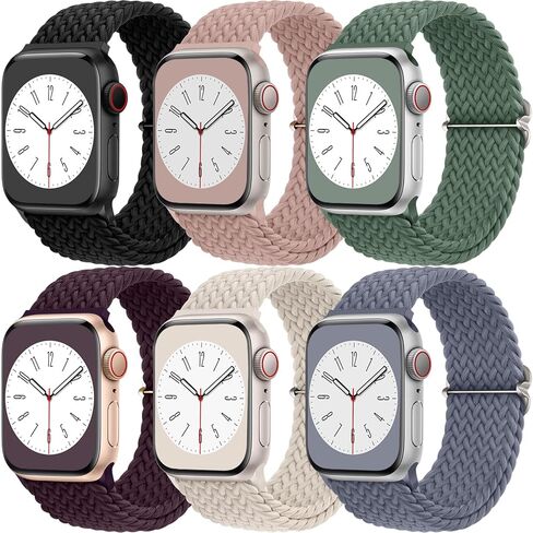 6 Pack Braided Solo Loop Compatible with Apple Watch Bands 38mm 40mm 41mm 42mm 44mm 45mm 49mm for Women Men, Stretchy Nylon Sport Strap Replacement Band for iWatch Apple Watch SE Series 8 7 6 5 4 3 in Kuwait