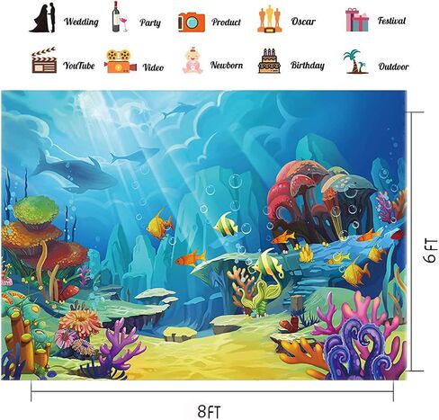CHAIYA Under The Sea Backdrop Ocean Little Mermaid Backdrop Background for Under The Sea Theme Baby Shower Photo Booth Banner Party Cake Table Decoration 7x5ft in Saudi Arabia