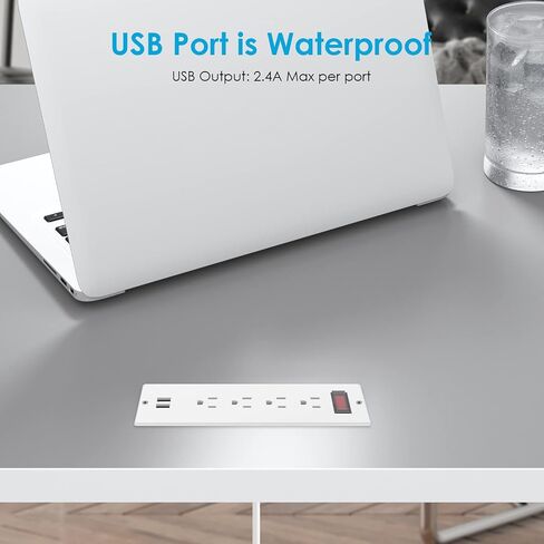Conference Recessed Power Strip Waterproof,Furniture Recessed Power Strip with 4 Outlets,2 USB,Table Surge Protector,Flush Mount Water Resistant,6ft Cable with Flat Plug in Kuwait