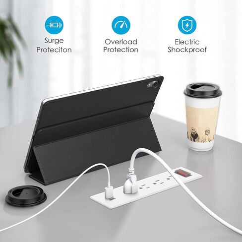 Conference Recessed Power Strip Waterproof,Furniture Recessed Power Strip with 4 Outlets,2 USB,Table Surge Protector,Flush Mount Water Resistant,6ft Cable with Flat Plug in Kuwait