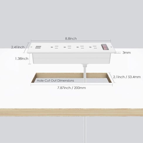 Conference Recessed Power Strip Waterproof,Furniture Recessed Power Strip with 4 Outlets,2 USB,Table Surge Protector,Flush Mount Water Resistant,6ft Cable with Flat Plug in Kuwait