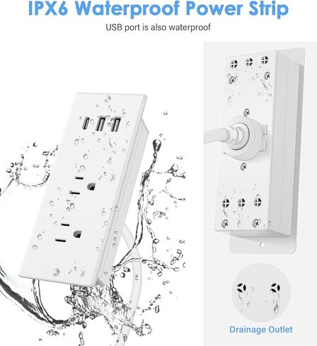 Jgstkcity 20 واط USB C قطاع الطاقة راحة، حامي الطفرة مقاوم للماء، منفذ طاقة مكتب الأثاث، 2 منافذ وشحن USB C، مناسب للطاولة الجانبية، قابس مسطح، كابل 6 أقدام in Kuwait