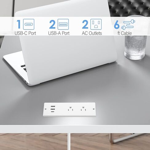 Jgstkcity 20 واط USB C قطاع الطاقة راحة، حامي الطفرة مقاوم للماء، منفذ طاقة مكتب الأثاث، 2 منافذ وشحن USB C، مناسب للطاولة الجانبية، قابس مسطح، كابل 6 أقدام in Kuwait