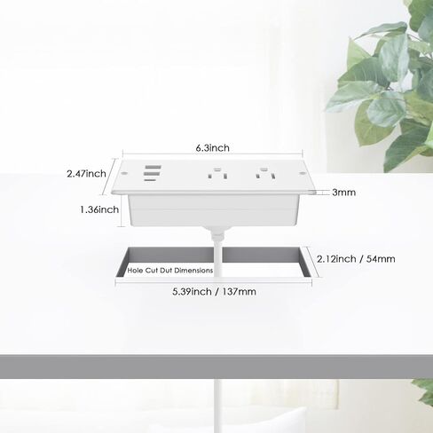Jgstkcity 20 واط USB C قطاع الطاقة راحة، حامي الطفرة مقاوم للماء، منفذ طاقة مكتب الأثاث، 2 منافذ وشحن USB C، مناسب للطاولة الجانبية، قابس مسطح، كابل 6 أقدام in Kuwait