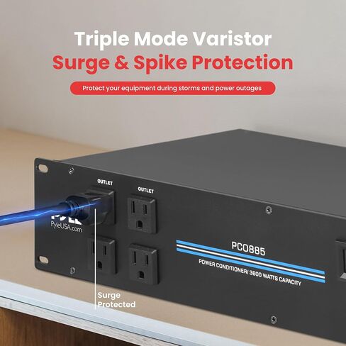 PylePro PDU Power Strip Surge Protector - 3600 Watt 15 Amp 20 Outlet Heavy Duty Electric Extension Cord - 2U Rack Mount Power Conditioner w/ AC Filter - PCO885 in Kuwait