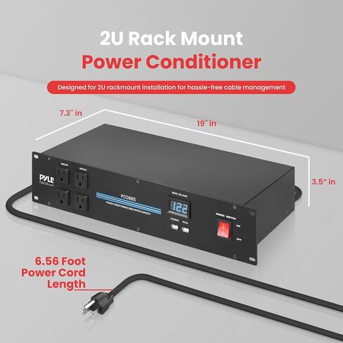 PylePro PDU Power Strip Surge Protector - 3600 Watt 15 Amp 20 Outlet Heavy Duty Electric Extension Cord - 2U Rack Mount Power Conditioner w/ AC Filter - PCO885 in Kuwait