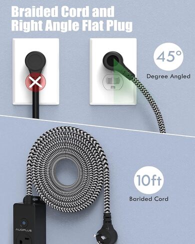 Surge Protector Power Strip with USB C Ports, 5FT Braided Extension Cord, 5 Outlets and 3 USB Ports(1 USB C), AUOPLUS Mountable Power Strips Flat Plug with Overload Protection in Kuwait