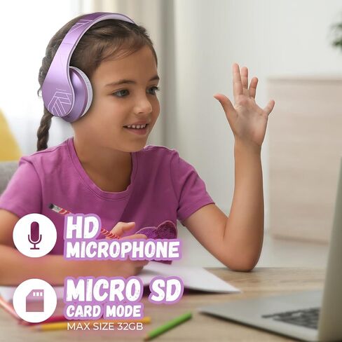سماعات رأس PowerLocus للأطفال فوق الأذن، سماعات رأس لاسلكية بلوتوث للأطفال، مع ميكروفون، حجم آمن 85 ديسيبل محدود، قابلة للطي مع حقيبة حمل، كابل صوت، وضع Micro SD للفصول عبر الإنترنت وأجهزة الكمبيوتر والهواتف in Saudi Arabia