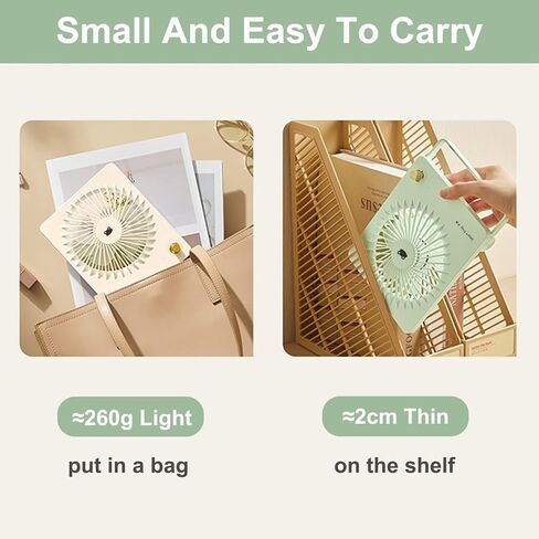 مروحة مكتب صغيرة محمولة، مروحة تعمل بالبطارية للسفر مروحة شخصية هادئة، مروحة مكتب كهربائية لطيفة قابلة لإعادة الشحن 2000 مللي أمبير في الساعة 10 ساعات 160 درجة قابلة للطي ومروحة معلقة لسطح المكتب والرياح القوية للسفر (بيج) in Kuwait