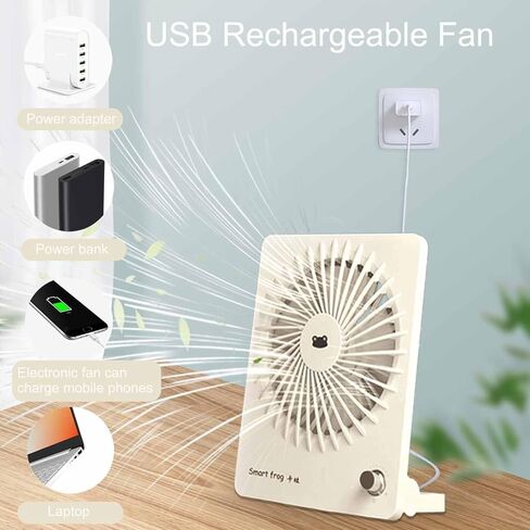 مروحة مكتب صغيرة محمولة، مروحة تعمل بالبطارية للسفر مروحة شخصية هادئة، مروحة مكتب كهربائية لطيفة قابلة لإعادة الشحن 2000 مللي أمبير في الساعة 10 ساعات 160 درجة قابلة للطي ومروحة معلقة لسطح المكتب والرياح القوية للسفر (بيج) in Kuwait