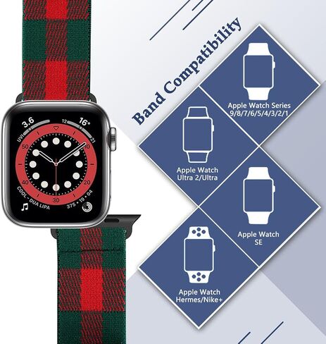شريط مطاطي من النايلون لعيد الميلاد من Runostrich متوافق مع Apple Watch 38mm 40mm 41mm 42mm 44mm 45mm 49mm، حزام بديل رياضي قابل للتعديل لساعة Apple Watch Ultra 2/Ultra، iWatch 9/8/7/SE/6/5/4/3/2/1 in Kuwait