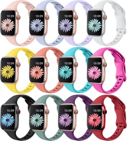 Lerobo 12 Pack Slim Thin Bands Compatible with Apple Watch 38mm 40mm 41mm 42mm 44mm 45mm 46mm 49mm Women Men, Soft Silicone Strap Wristband for iWatch Series 11/10/9/8/7/SE/6/5/4/3/2/1/Ultra 3 2 in Kuwait