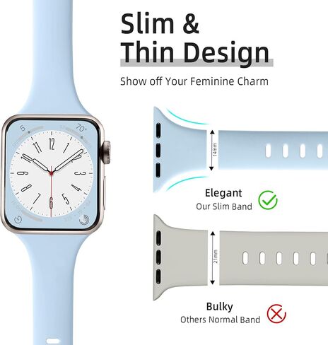 Lerobo 12 Pack Slim Thin Bands Compatible with Apple Watch 38mm 40mm 41mm 42mm 44mm 45mm 46mm 49mm Women Men, Soft Silicone Strap Wristband for iWatch Series 11/10/9/8/7/SE/6/5/4/3/2/1/Ultra 3 2 in Kuwait