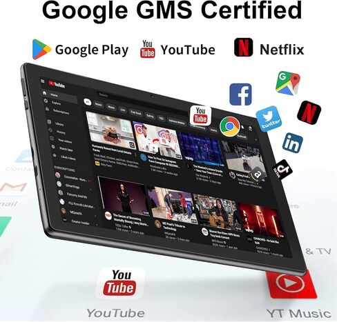 تابلت اندرويد 12 مقاس 10 انش، ذاكرة روم 64GB قابلة للتوسيع 512GB، تابلت اندرويد مع كاميرا مزدوجة، واي فاي، بلوتوث، شاشة HD، معتمد من جوجل جي ام اس، فضي in Kuwait