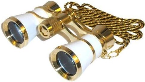 HQRP 3x25 Opera Glasses Theater Binoculars, White Pearl Color with Golden Necklace Chain, Crystal Clear Optic (CCO), or Adults Kids Women in Musical Concert Sport Events, Gift Box in Saudi Arabia