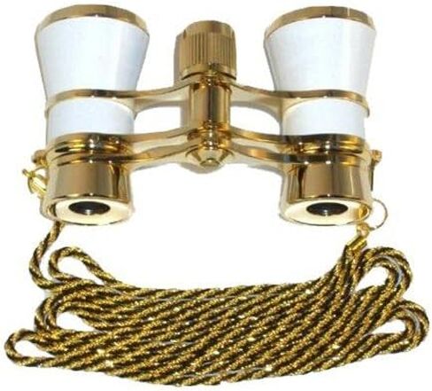 HQRP 3x25 Opera Glasses Theater Binoculars, White Pearl Color with Golden Necklace Chain, Crystal Clear Optic (CCO), or Adults Kids Women in Musical Concert Sport Events, Gift Box in Saudi Arabia