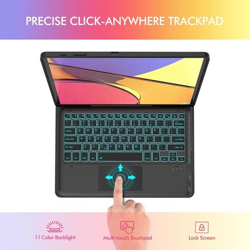 MicroPack Galaxy Tab S8 Plus/ S7 FE/ S7 Plus Case with Keyboard, 11 Color Backlit, Smart Trackpad, Type-C Rechargeable, Detachable Keyboard for Samsung Tab S8+ 2022/S7 FE 2021/S7+ 2020 12.4 Inch in Kuwait