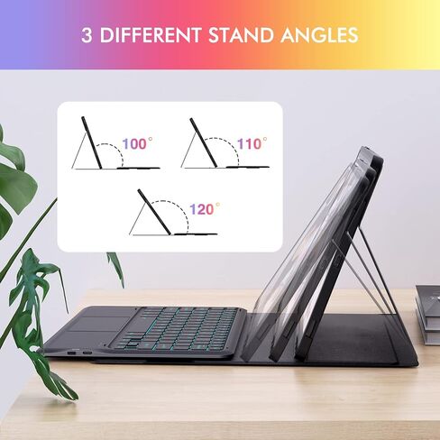 MicroPack Galaxy Tab S8 Plus/ S7 FE/ S7 Plus Case with Keyboard, 11 Color Backlit, Smart Trackpad, Type-C Rechargeable, Detachable Keyboard for Samsung Tab S8+ 2022/S7 FE 2021/S7+ 2020 12.4 Inch in Kuwait