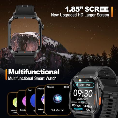 ساعة ذكية Anyloop للرجال (الرد/إجراء مكالمة)، جهاز تتبع اللياقة البدنية 1.85 بوصة، أكثر من 100 وضع رياضي لتتبع النشاط والساعات الذكية مع معدل ضربات القلب SpO2 مراقب النوم وعداد الخطوات لنظام Android iOS in Kuwait