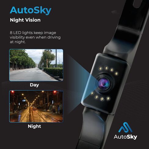 احدث كاميرا خلفية اوتوسكي HD للرؤية الخلفية 8 LED لوحة ترخيص كاميرا عالمية للمركبات - شاحنة بيك اب وسيارات الدفع الرباعي - زاوية مثالية للرؤية الليلية IP69 مقاومة للماء in Kuwait