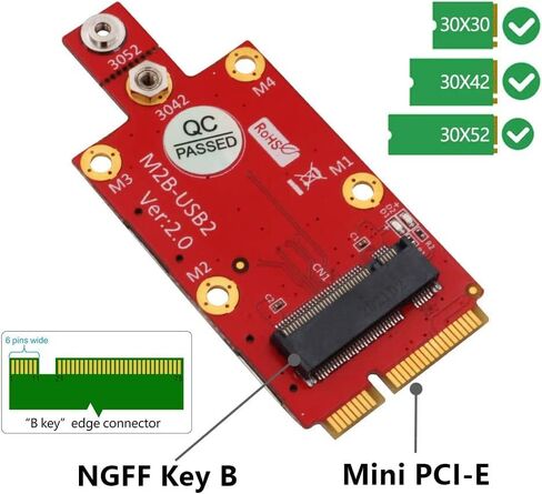 Toptekits M.2 (NGFF) Key B to Mini PCI-E Adapter for 3G/4G/5G Module (Without Card Slots) in Kuwait