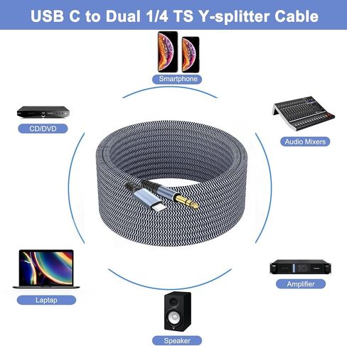 كابل صوت GOSYSONG USB C إلى 1/4 بوصة بطول 10 أقدام، كابل صوت من النوع C إلى 1/4، Realtek ALC5686 32 بت 384 كيلو هرتز DAC، كابل صوت ستيريو USB C إلى 1/4 للهواتف الذكية والكمبيوتر اللوحي والكمبيوتر المحمول ومكبر الصوت ومكبر الصوت in Kuwait