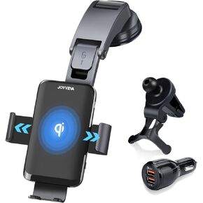 شاحن سيارة لاسلكي من جويفيفا، حامل سيارة سريع الشحن التلقائي، لوحة تحكم تهوية حامل هاتف للسيارة لجهاز جالاكسي S22/S22+/S22 Ultra/Note21/S21/iPhone 14/13 Series/12/11/X (مع محول QC3.0) in Kuwait