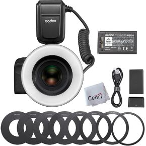 Godox MF-R76 76Ws 5000K حلقة فلاش ماكرو Speedlight مع 8 حلقات محول للتصوير الفوتوغرافي الداخلي والخارجي، متوافق مع كاميرات Canon Nikon Sony Pentax Fujifilm Olympus Panasonic in Saudi Arabia