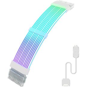 Sirlyr 24 Pin RGB PSU Cables,ARGB PC Cable for Motherboard Power Supply Extension - 5V 3Pin Addressable Four Sides Lighting RGB Strips Decor Computer Case White in Kuwait