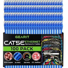 GearIT 100-Pack, Cat5e Ethernet Patch Cable 3 Feet - Snagless RJ45 Computer LAN Network Cord, Blue - Compatible with 48 Port Switch POE Rackmount 48port Gigabit in Saudi Arabia