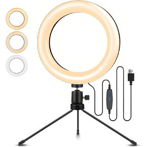 8" Selfie Ring Light, Video Conference Lighting with Tripod Stand, 3 Dimmable Color & 10 Levels of Brightness, Zoom Lighting for YouTube/TIK Tok/Live Streaming/Remote Working/Online Meeting in Kuwait