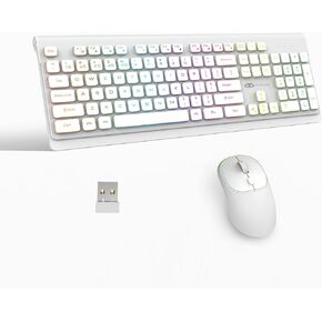 MageGee V650S Wireless Keyboard Mouse Combo, 2.4G Full Size RGB Backlit Silent Ultra-Thin Gaming Keyboard and Mouse Set with Number Pad for Windows, Desktop, Laptop, PC (Black) in Kuwait