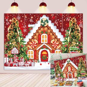BINQOO 10x8ft عيد الميلاد الزنجبيل منزل الحلوى خلفية هدية مكدسة شجرة عيد الميلاد الثلج خلفية حمراء شتاء دافئ للأطفال حفلة صور استوديو كشك in Kuwait