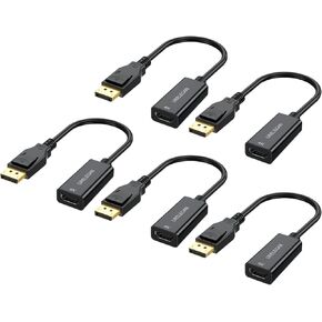 منفذ عرض URELEGAN إلى محول HDMI، 5 عبوات منفذ عرض 4K DP إلى كابل HDMI منفذ ذكر إلى أنثى يدعم الفيديو والصوت المتوافق مع الكمبيوتر والكمبيوتر الشخصي والشاشة وجهاز العرض والتلفزيون عالي الدقة (ليس ثنائي الاتجاه)