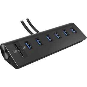 CATECK USB 3.0 Hub, Aluminum Hub with 6 USB 3.0 Ports+SD/TF Card Solts+5V/4A High Capacity Power Supply for Mac, Mac Book Air, Mac Pro,Mac Book Pro, Mac Book, Mac Mini, PCs and Laptops (Black) in Kuwait