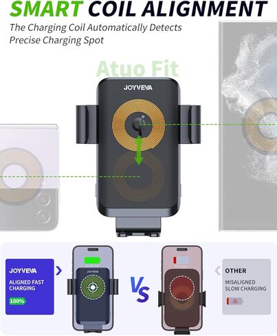 شاحن سيارة لاسلكي من جويفيفا، حامل سيارة سريع الشحن التلقائي، لوحة تحكم تهوية حامل هاتف للسيارة لجهاز جالاكسي S22/S22+/S22 Ultra/Note21/S21/iPhone 14/13 Series/12/11/X (مع محول QC3.0) in Kuwait