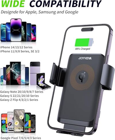 شاحن سيارة لاسلكي من جويفيفا، حامل سيارة سريع الشحن التلقائي، لوحة تحكم تهوية حامل هاتف للسيارة لجهاز جالاكسي S22/S22+/S22 Ultra/Note21/S21/iPhone 14/13 Series/12/11/X (مع محول QC3.0) in Kuwait