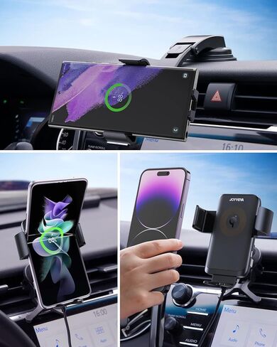 شاحن سيارة لاسلكي من جويفيفا، حامل سيارة سريع الشحن التلقائي، لوحة تحكم تهوية حامل هاتف للسيارة لجهاز جالاكسي S22/S22+/S22 Ultra/Note21/S21/iPhone 14/13 Series/12/11/X (مع محول QC3.0) in Kuwait