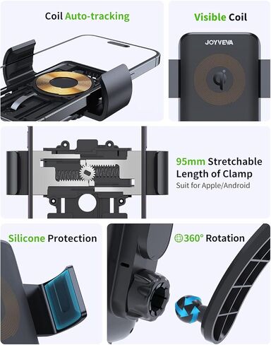 شاحن سيارة لاسلكي من جويفيفا، حامل سيارة سريع الشحن التلقائي، لوحة تحكم تهوية حامل هاتف للسيارة لجهاز جالاكسي S22/S22+/S22 Ultra/Note21/S21/iPhone 14/13 Series/12/11/X (مع محول QC3.0) in Kuwait