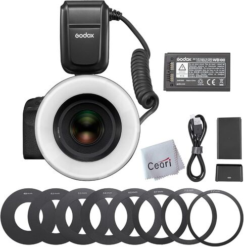 Godox MF-R76 76Ws 5000K Macro Ring Flash Speedlight with 8 Adapter Ring for Indoor Outdoor Macro Photography, Compatible with Canon Nikon Sony Pentax Fujifilm Olympus Panasonic Cameras in Saudi Arabia