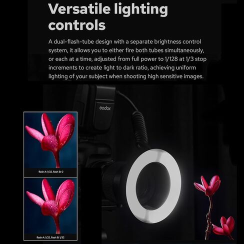 Godox MF-R76 76Ws 5000K Macro Ring Flash Speedlight with 8 Adapter Ring for Indoor Outdoor Macro Photography, Compatible with Canon Nikon Sony Pentax Fujifilm Olympus Panasonic Cameras in Saudi Arabia