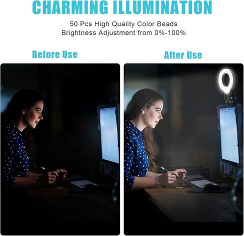 مجموعة إضاءة مؤتمرات الفيديو للكمبيوتر المحمول، ضوء حلقة Lusweimi مع مشبك وحامل كمبيوتر محمول، إضاءة فيديو للكمبيوتر/العمل عن بعد/اجتماع التكبير، ضوء حلقة سيلفي مع حامل ثلاثي القوائم صغير وحامل هاتف in Kuwait