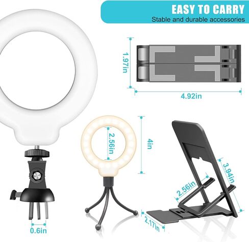 مجموعة إضاءة مؤتمرات الفيديو للكمبيوتر المحمول، ضوء حلقة Lusweimi مع مشبك وحامل كمبيوتر محمول، إضاءة فيديو للكمبيوتر/العمل عن بعد/اجتماع التكبير، ضوء حلقة سيلفي مع حامل ثلاثي القوائم صغير وحامل هاتف in Kuwait