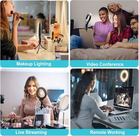 مجموعة إضاءة مؤتمرات الفيديو للكمبيوتر المحمول، ضوء حلقة Lusweimi مع مشبك وحامل كمبيوتر محمول، إضاءة فيديو للكمبيوتر/العمل عن بعد/اجتماع التكبير، ضوء حلقة سيلفي مع حامل ثلاثي القوائم صغير وحامل هاتف in Kuwait