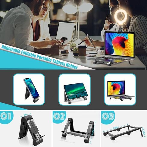 مجموعة إضاءة مؤتمرات الفيديو للكمبيوتر المحمول، ضوء حلقة Lusweimi مع مشبك وحامل كمبيوتر محمول، إضاءة فيديو للكمبيوتر/العمل عن بعد/اجتماع التكبير، ضوء حلقة سيلفي مع حامل ثلاثي القوائم صغير وحامل هاتف in Kuwait